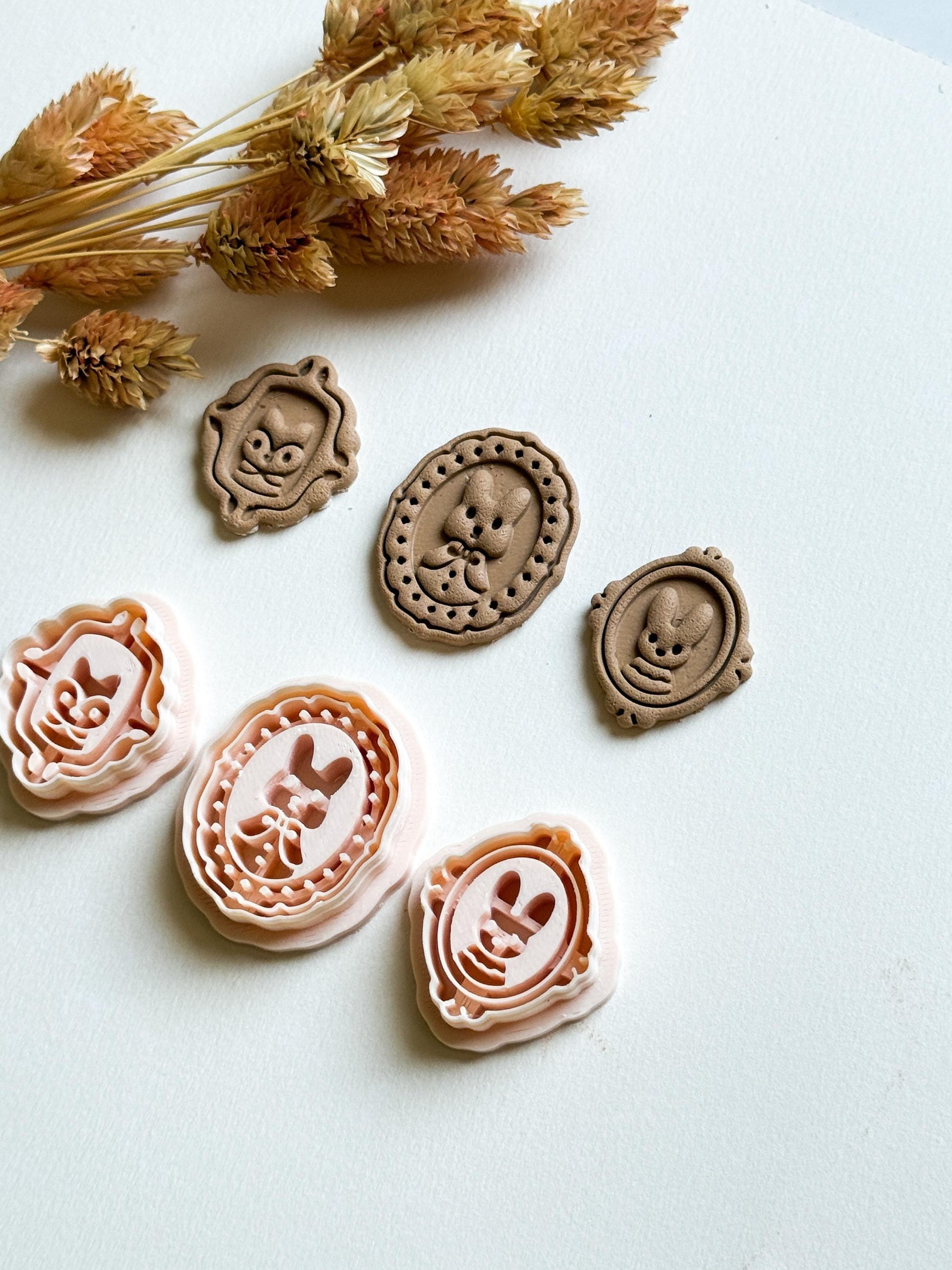 Fox & Bunny Cameo Clay Cutter Set: Vintage Animal Portrait Molds