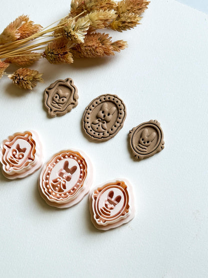 Fox & Bunny Cameo Clay Cutter Set: Vintage Animal Portrait Molds