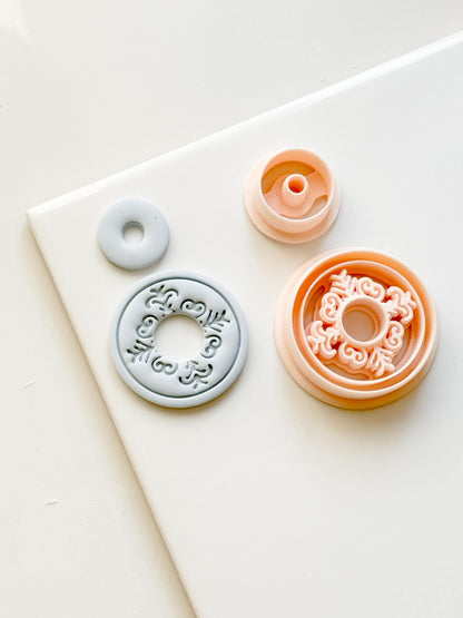 Ornate Round Polymer Clay Cutter Mandala Medallion Shape with Center Hole