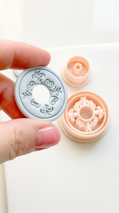 Ornate Round Polymer Clay Cutter Mandala Medallion Shape with Center Hole