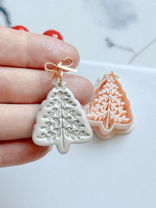 Winter Fairy Christmas Tree with Imprint Details Polymer Clay Cutter Holiday Earrings & Jewelry