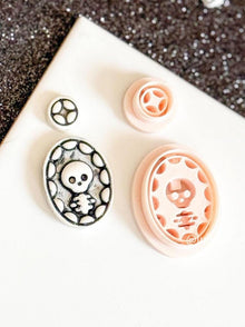 Skull Cameo Clay Earring - Charm Cutter Spooky Oval Frame with Matching Topper