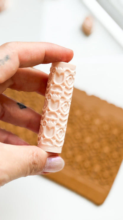 Rosebud Texture Roller: Floral Pattern for Polymer Clay Jewelry