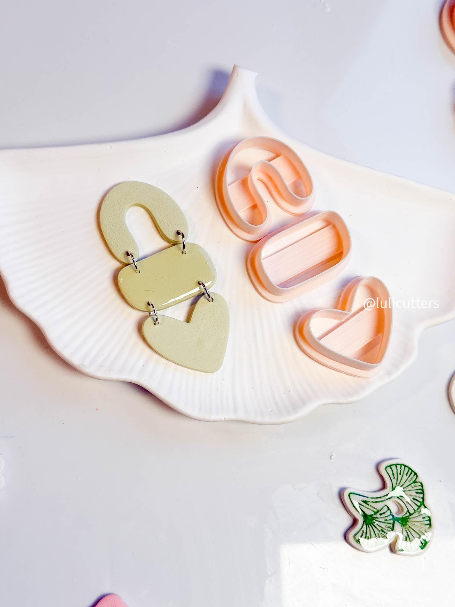 3-Piece Polymer Clay Earring Cutter Set Modern Arch, Oval & Heart Combo, Statement Earrings