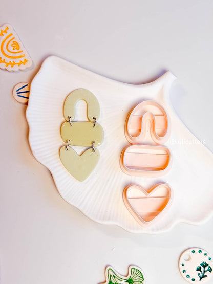 3-Piece Polymer Clay Earring Cutter Set Modern Arch, Oval & Heart Combo, Statement Earrings