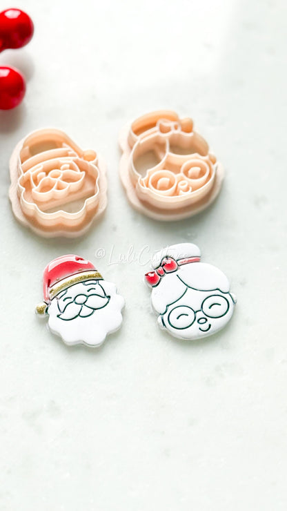 Santa and Mrs Claus Face Polymer Clay Cutter Christmas Holiday Shapes