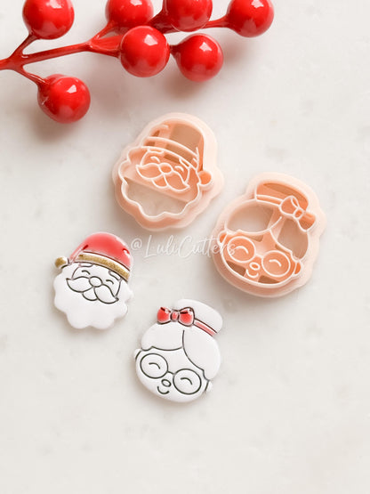 Santa and Mrs Claus Face Polymer Clay Cutter Christmas Holiday Shapes
