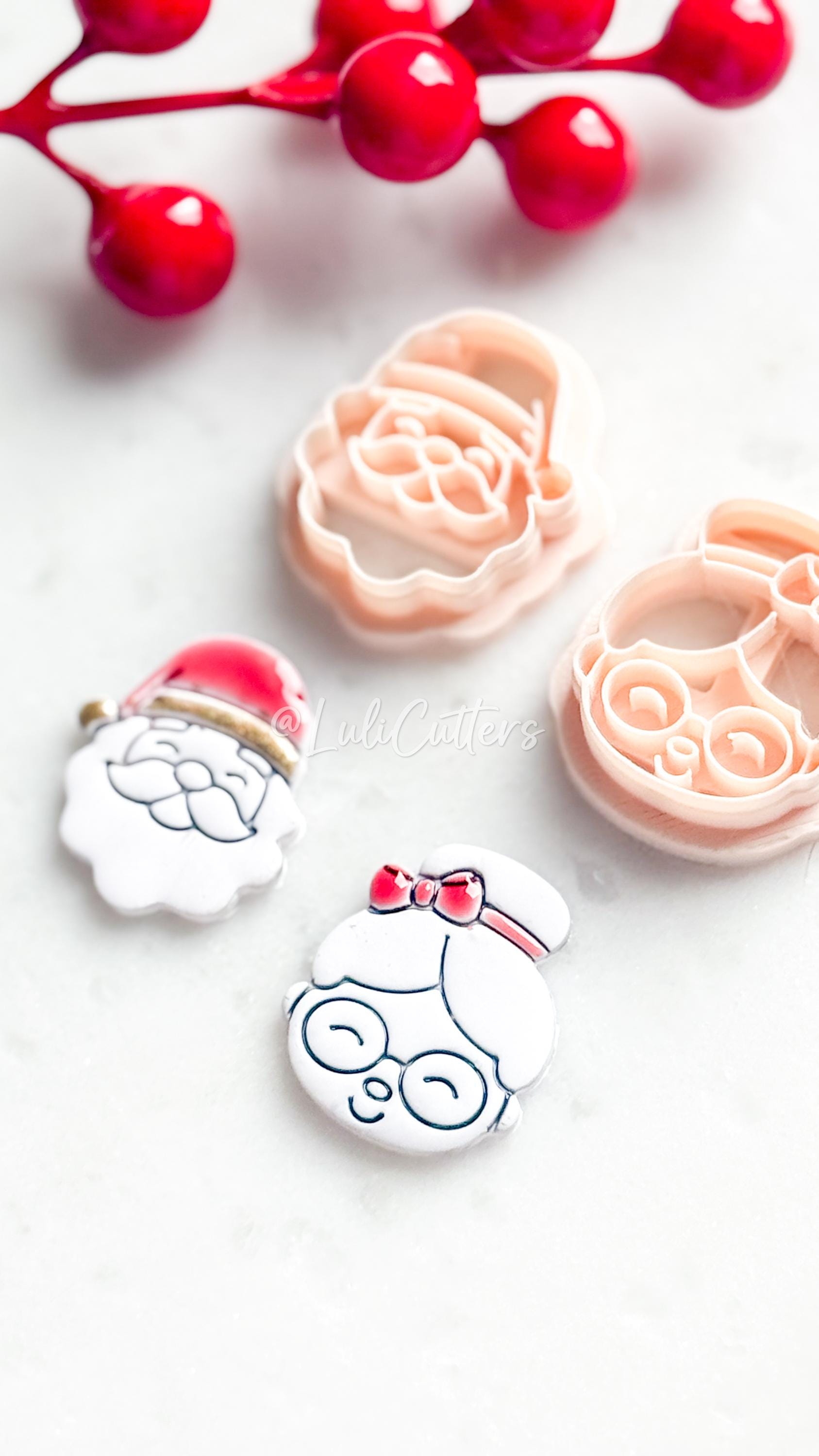 Santa and Mrs Claus Face Polymer Clay Cutter Christmas Holiday Shapes