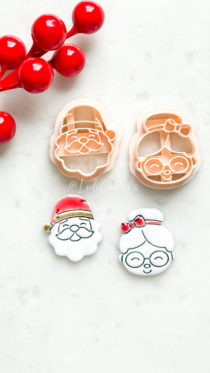 Santa and Mrs Claus Face Polymer Clay Cutter Christmas Holiday Shapes
