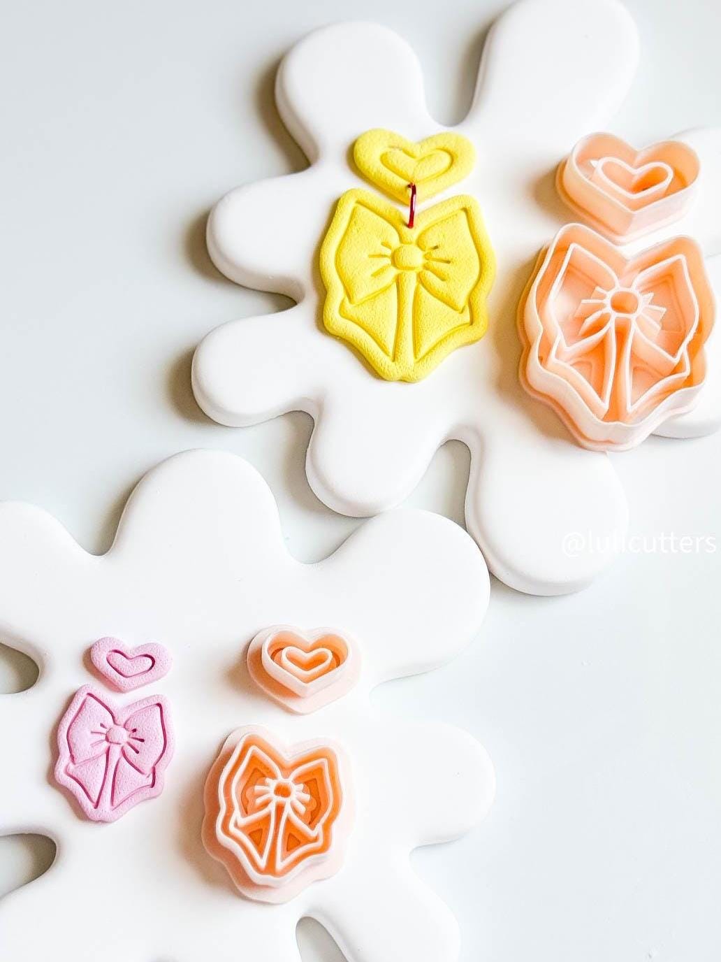 Bow & Heart Cutter Set Imprint Polymer Clay Earring Cutter | 38, 45, 54 mm