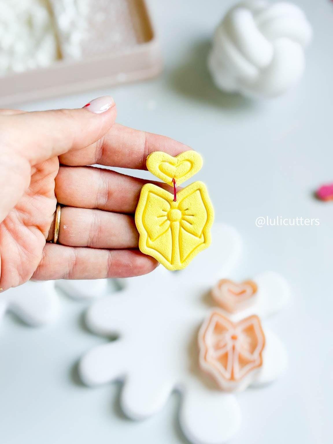 Bow & Heart Cutter Set Imprint Polymer Clay Earring Cutter | 38, 45, 54 mm