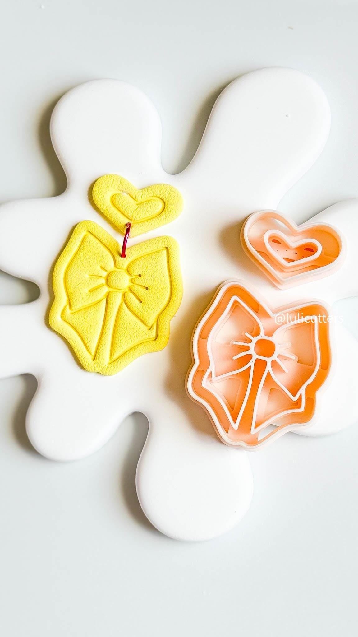 Bow & Heart Cutter Set Imprint Polymer Clay Earring Cutter | 38, 45, 54 mm