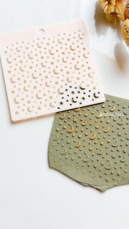 Celestial Moon and Star Stencil: Polymer Clay Jewelry Template