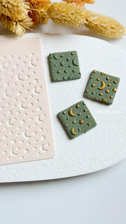 Celestial Moon and Star Stencil: Polymer Clay Jewelry Template