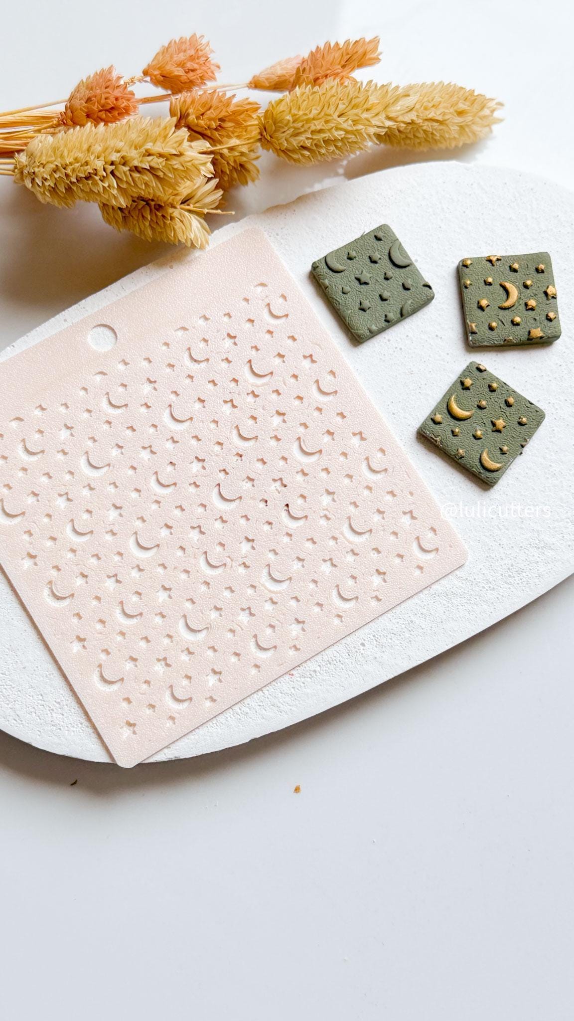 Celestial Moon and Star Stencil: Polymer Clay Jewelry Template
