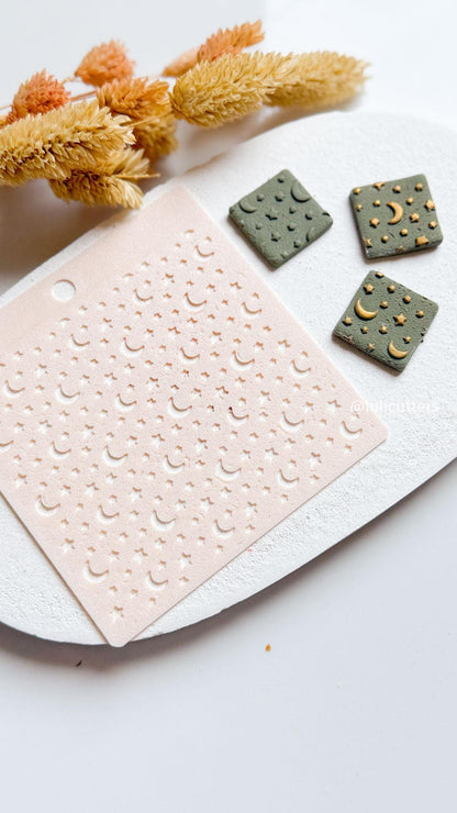 Celestial Moon and Star Stencil: Polymer Clay Jewelry Template