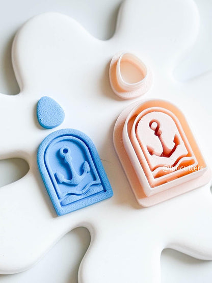 Arched Anchor Cutter with Waves Nautical Polymer Clay Earring Cutter