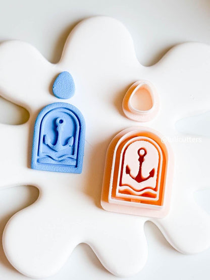 Arched Anchor Cutter with Waves Nautical Polymer Clay Earring Cutter