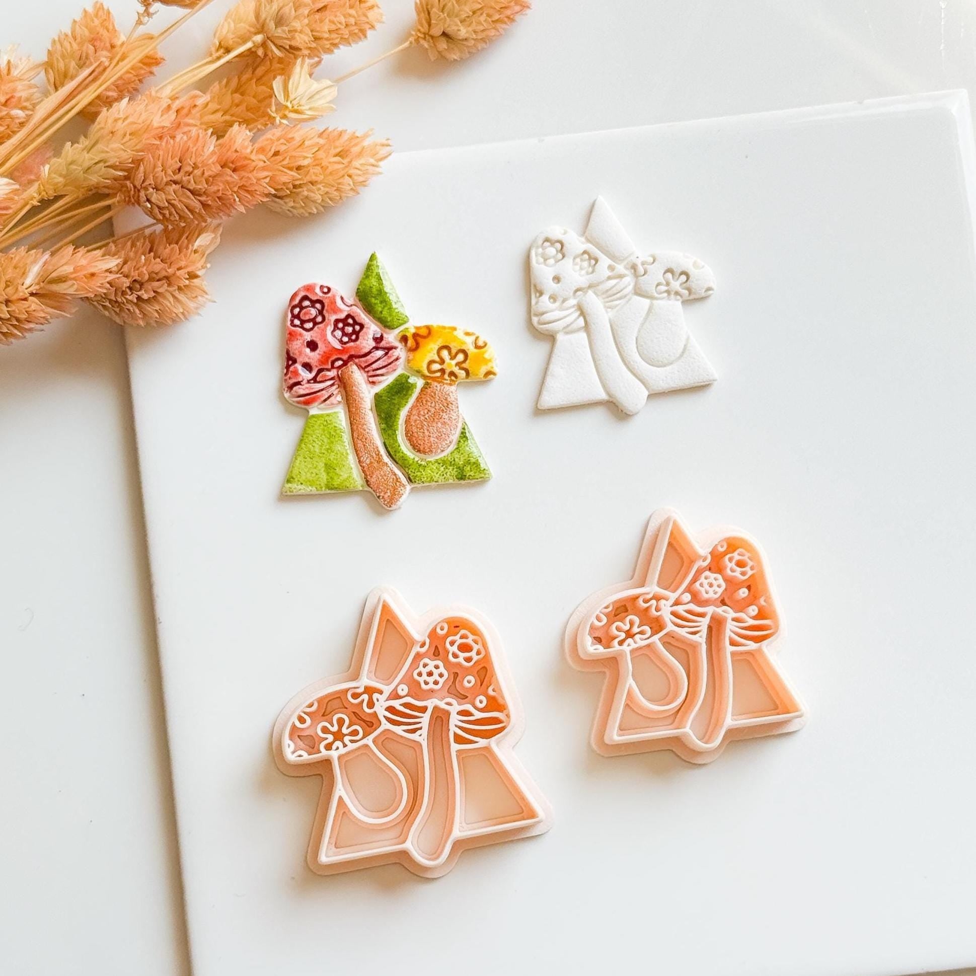 Mushroom Triangle Clay Cutter: Geometric Fungi Mold, Cottagecore Style (38 & 44 mm)