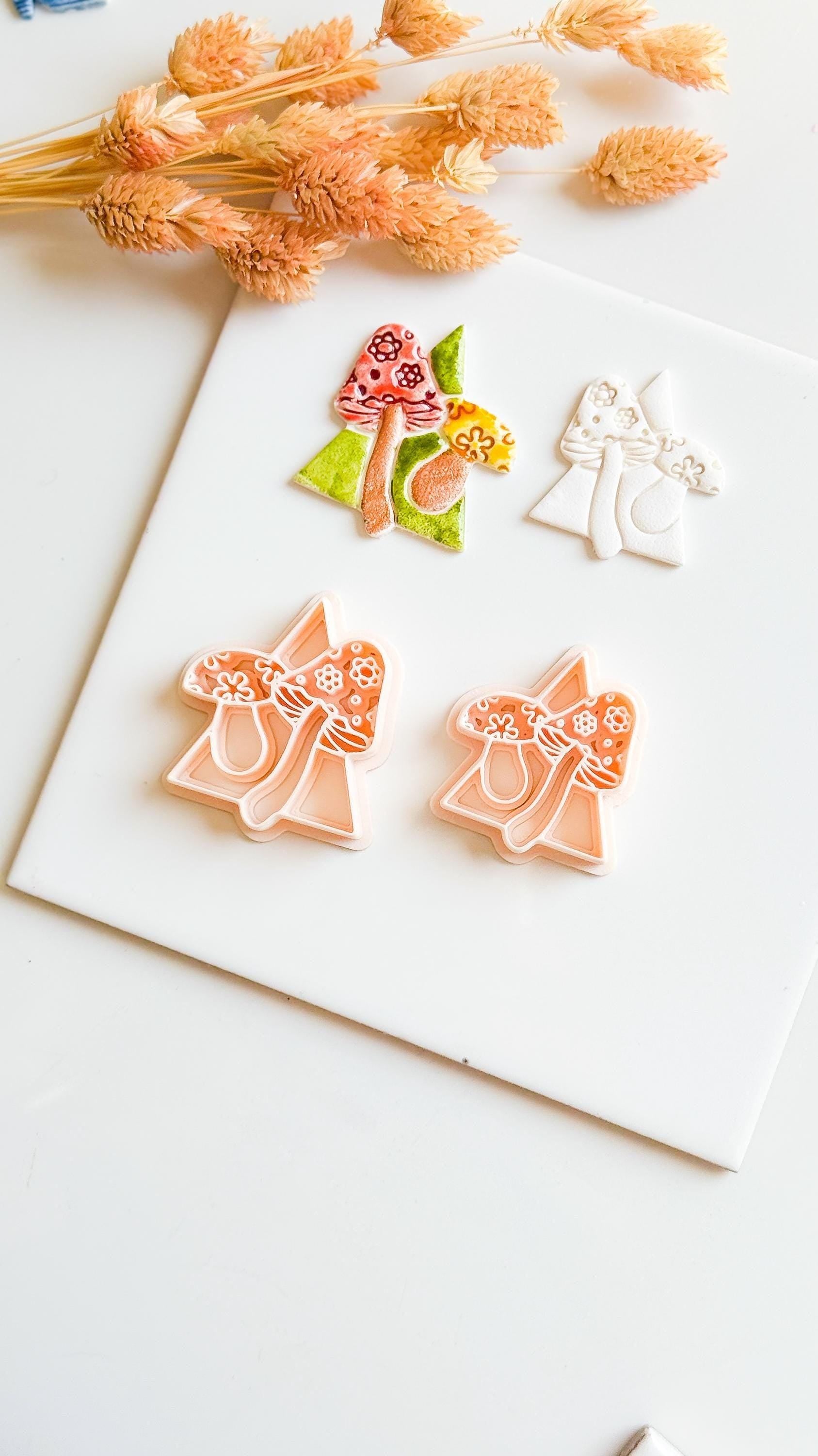 Mushroom Triangle Clay Cutter: Geometric Fungi Mold, Cottagecore Style (38 & 44 mm)