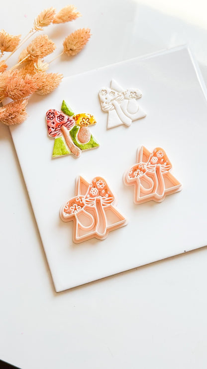 Mushroom Triangle Clay Cutter: Geometric Fungi Mold, Cottagecore Style (38 & 44 mm)