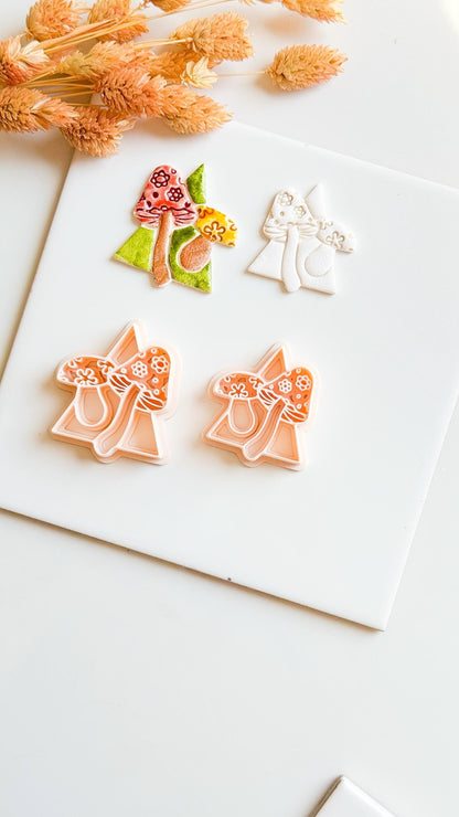 Mushroom Triangle Clay Cutter: Geometric Fungi Mold, Cottagecore Style (38 & 44 mm)