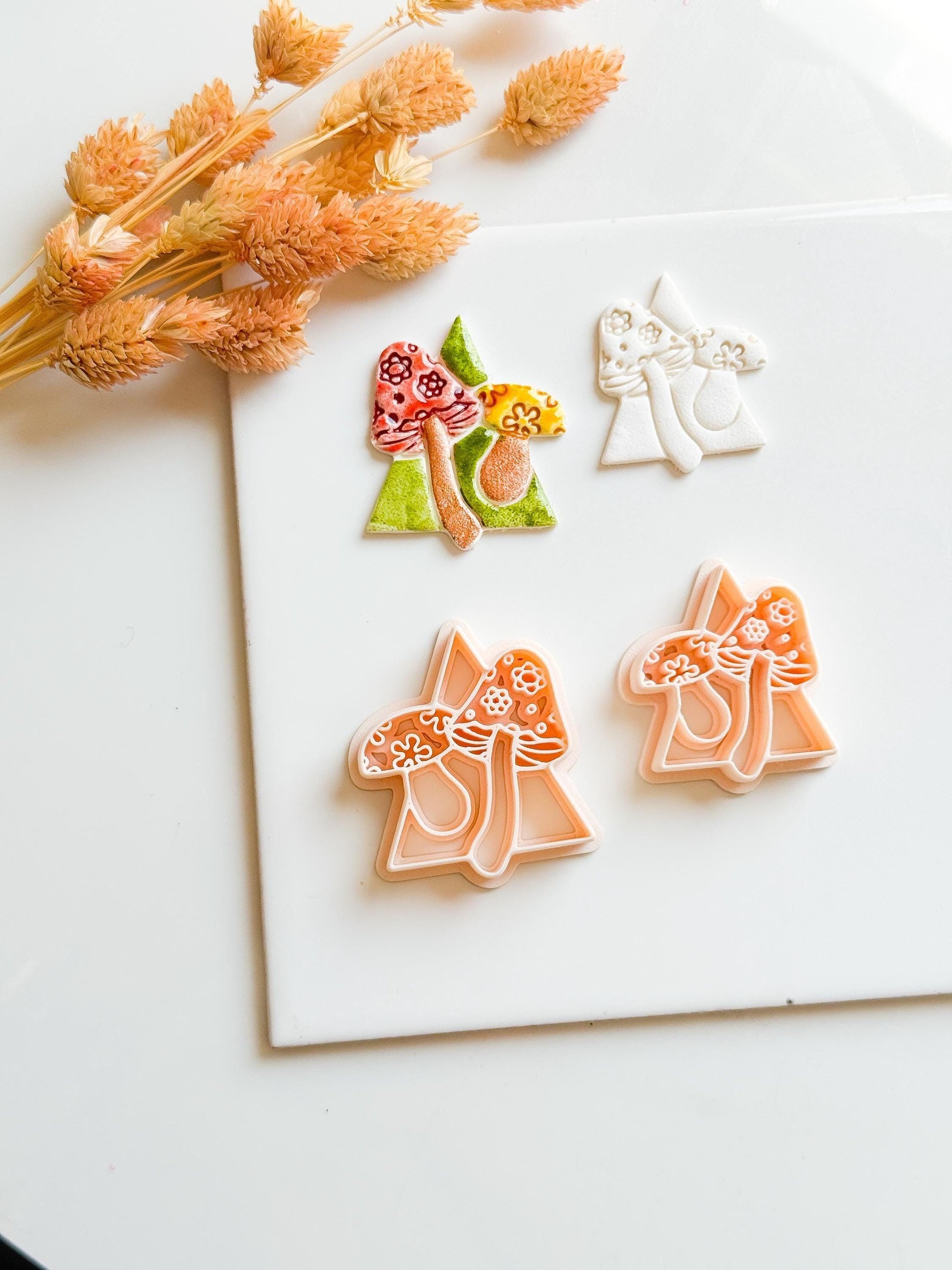 Mushroom Triangle Clay Cutter: Geometric Fungi Mold, Cottagecore Style (38 & 44 mm)