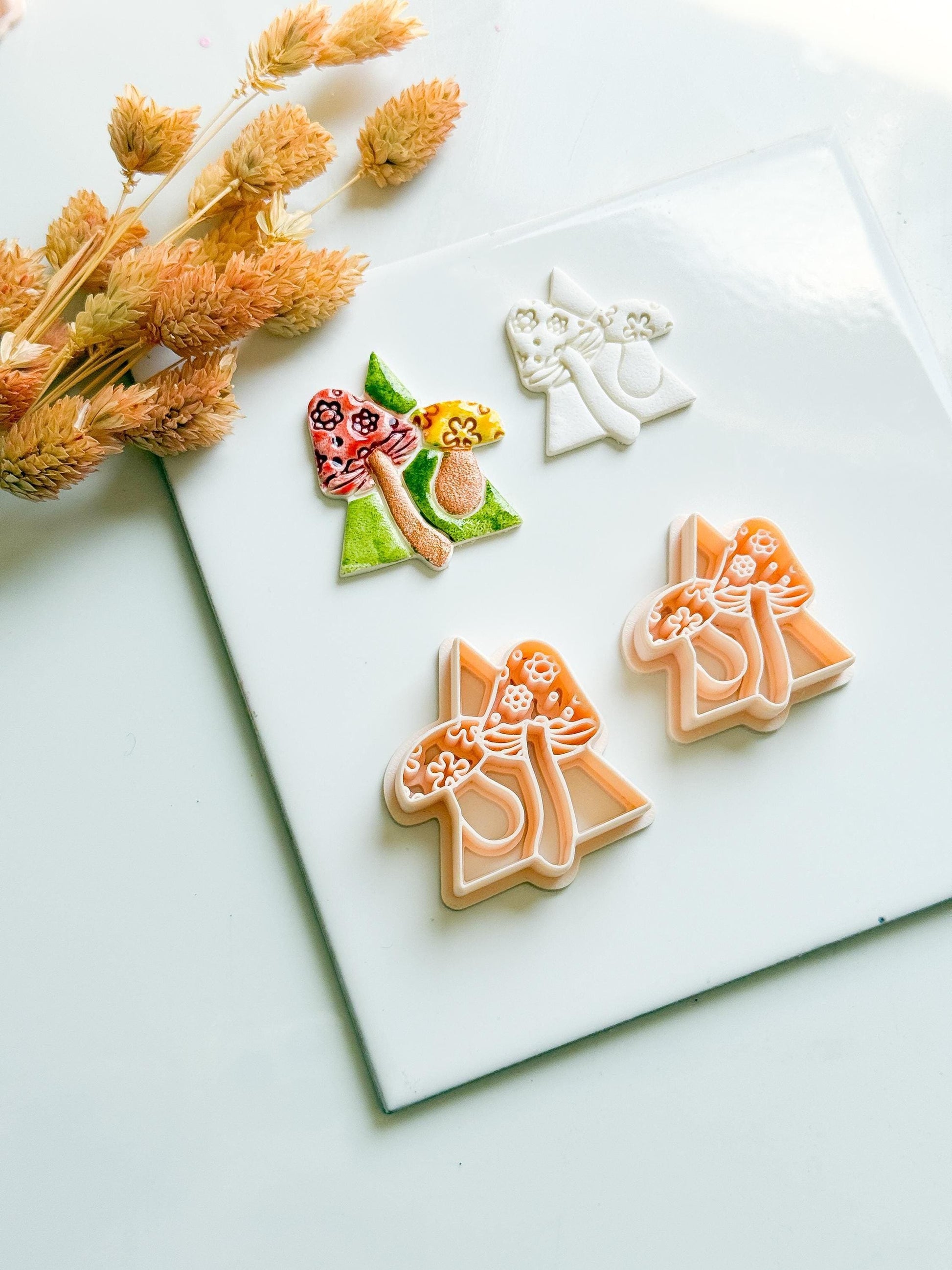 Mushroom Triangle Clay Cutter: Geometric Fungi Mold, Cottagecore Style (38 & 44 mm)