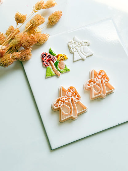 Mushroom Triangle Clay Cutter: Geometric Fungi Mold, Cottagecore Style (38 & 44 mm)