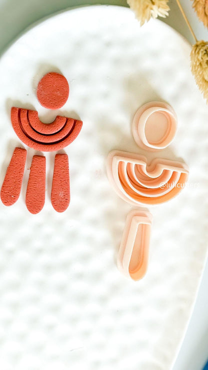 Geometric Clay Earring Cutter Set Circle, Arch, and Drop Design