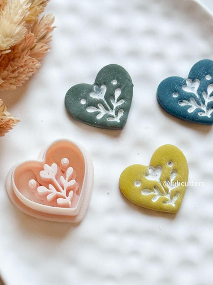 Nordic Folk Heart Floral Polymer Clay Earring Cutter