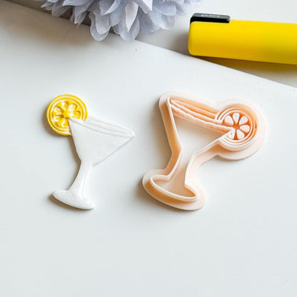 Salt Rim Cocktail Glass Clay Cutter: Lemon Slice Detail, Summer Jewelry