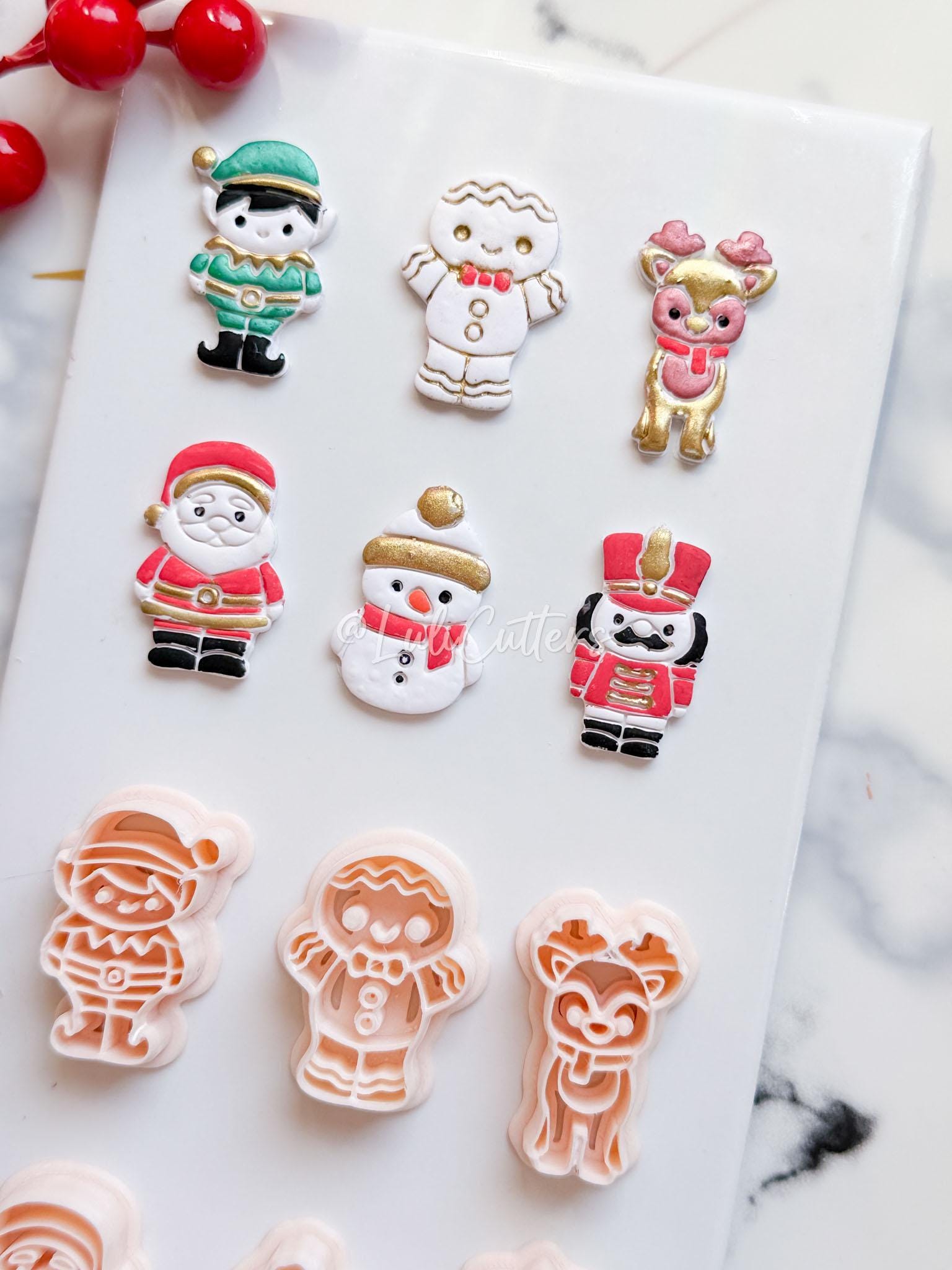 Winter Fairy Christmas Character Polymer Clay Cutter Set: Elf, Reindeer, and Santa