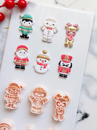Winter Fairy Christmas Character Polymer Clay Cutter Set: Elf, Reindeer, and Santa