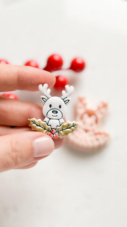 Reindeer with Holly Clay Cutter – Christmas Polymer Clay Stud Shape