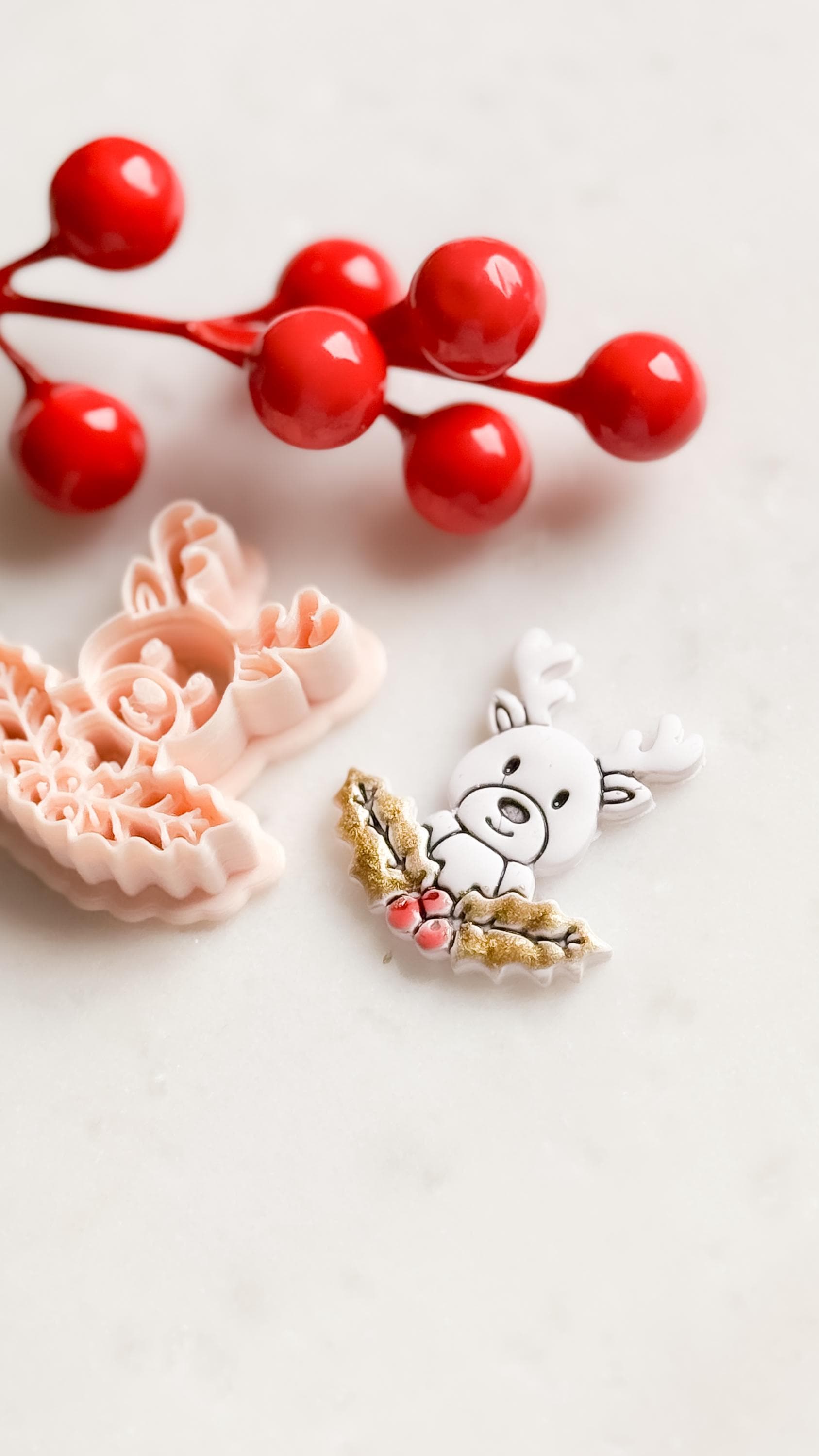 Reindeer with Holly Clay Cutter – Christmas Polymer Clay Stud Shape