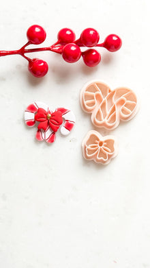 Candy Cane with Bow Clay Cutter Set – Christmas Polymer Clay Earring & Charm Shapes