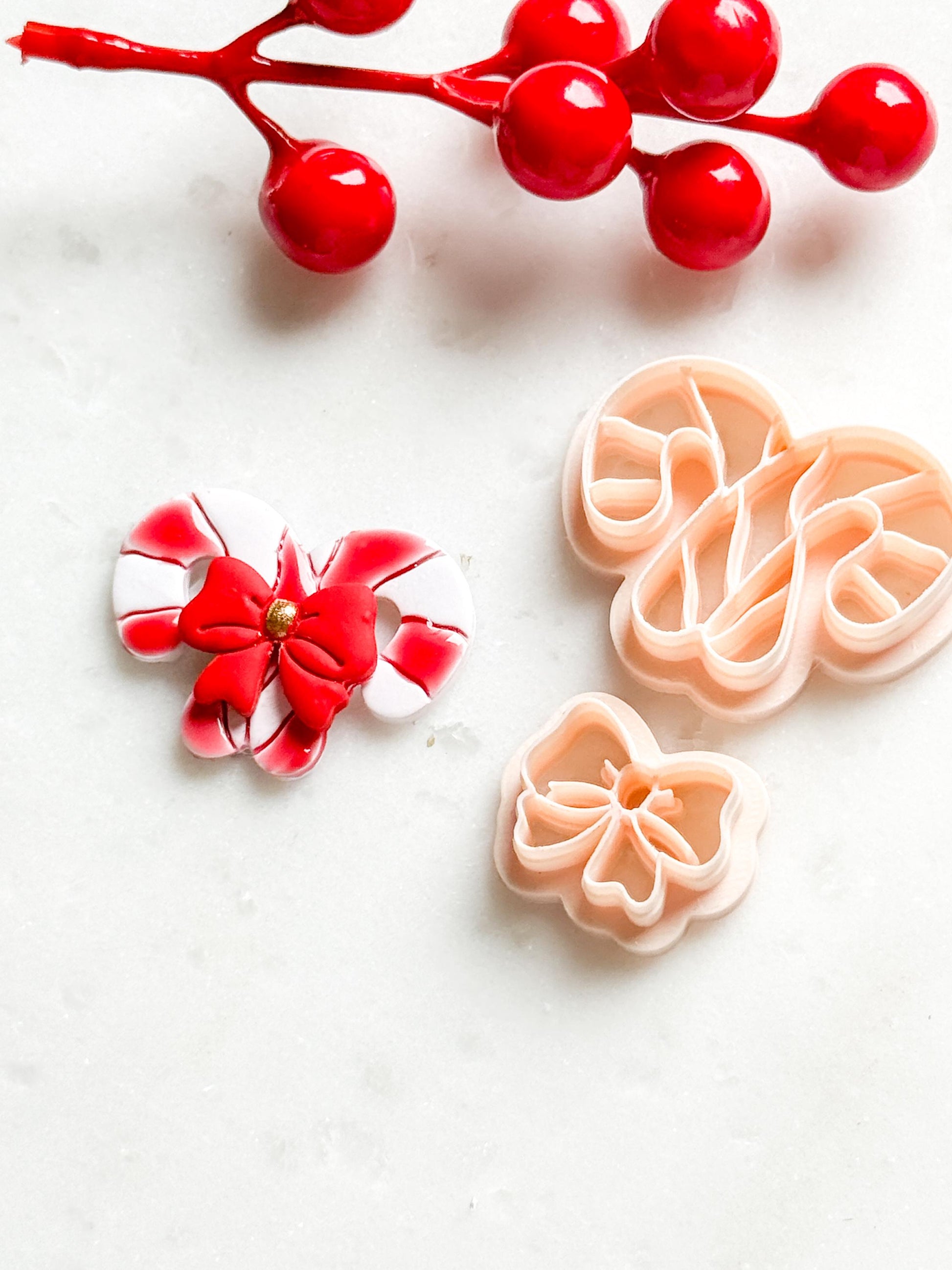 Candy Cane with Bow Clay Cutter Set – Christmas Polymer Clay Earring & Charm Shapes