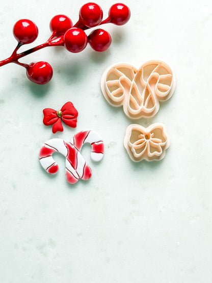 Candy Cane with Bow Clay Cutter Set – Christmas Polymer Clay Earring & Charm Shapes