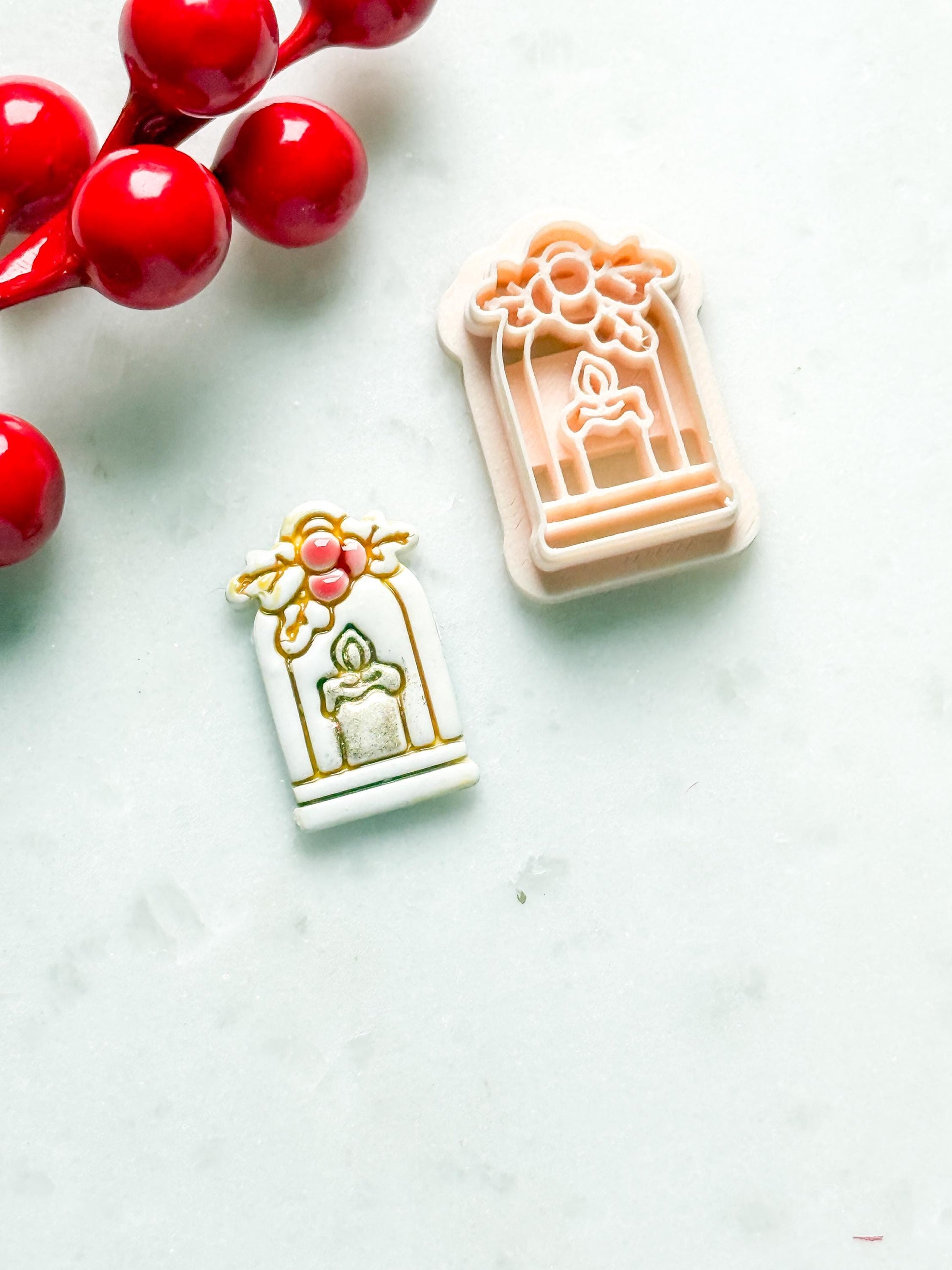Christmas Candle Polymer Clay Cutter Holiday Window Embossed Shape