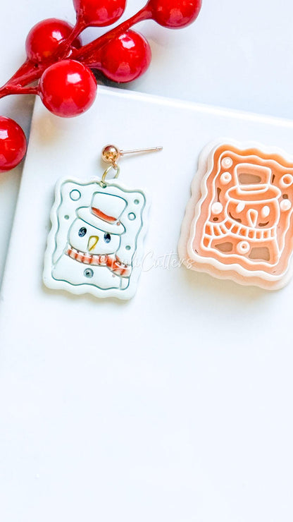 Snowman Polymer Clay Cutter Rectangular Winter Holiday Design with Scarf & Hat