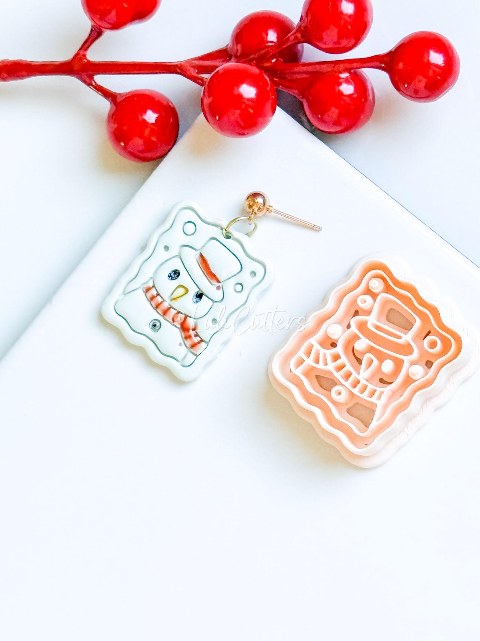 Snowman Polymer Clay Cutter Rectangular Winter Holiday Design with Scarf & Hat