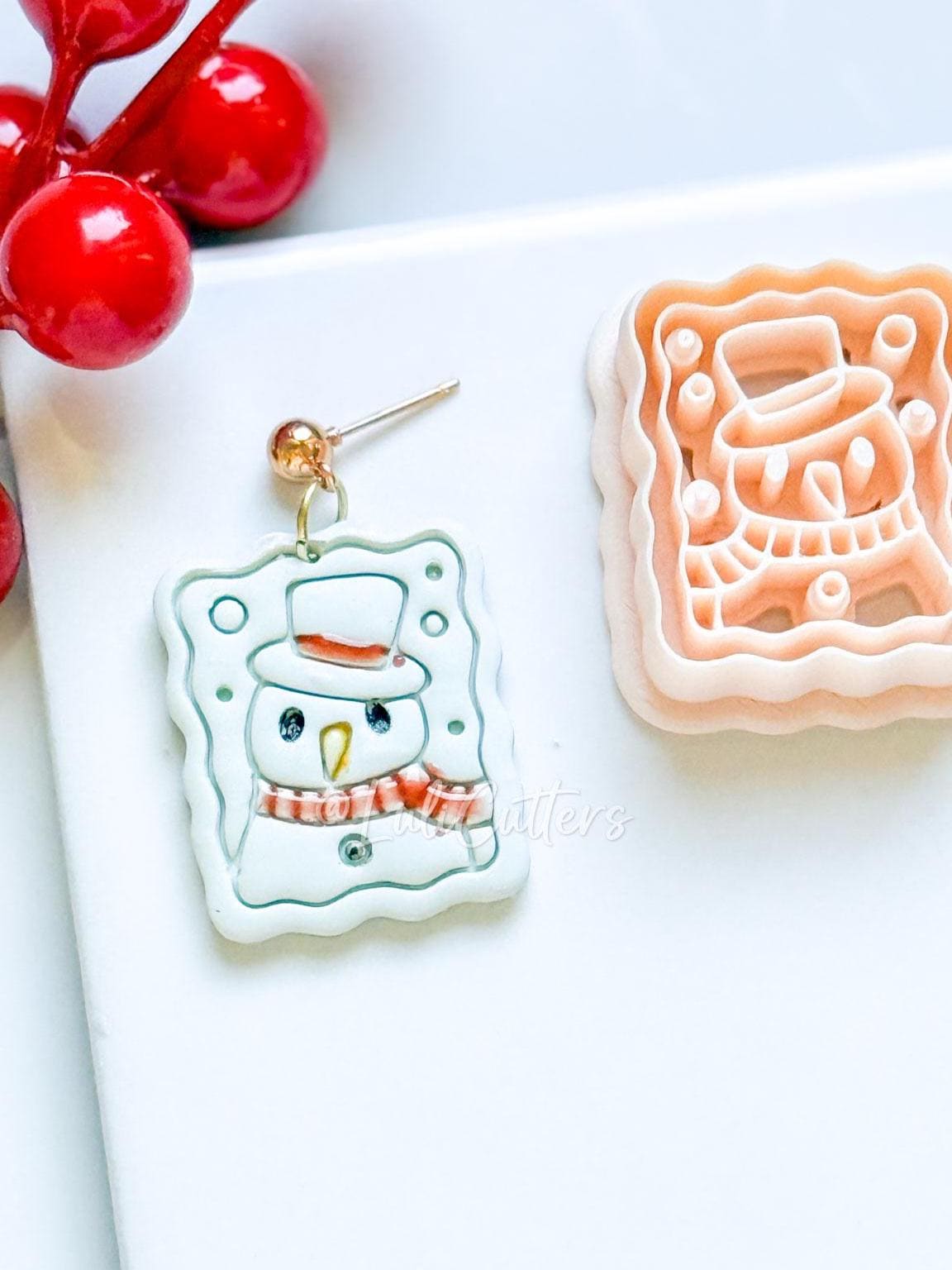Snowman Polymer Clay Cutter Rectangular Winter Holiday Design with Scarf & Hat