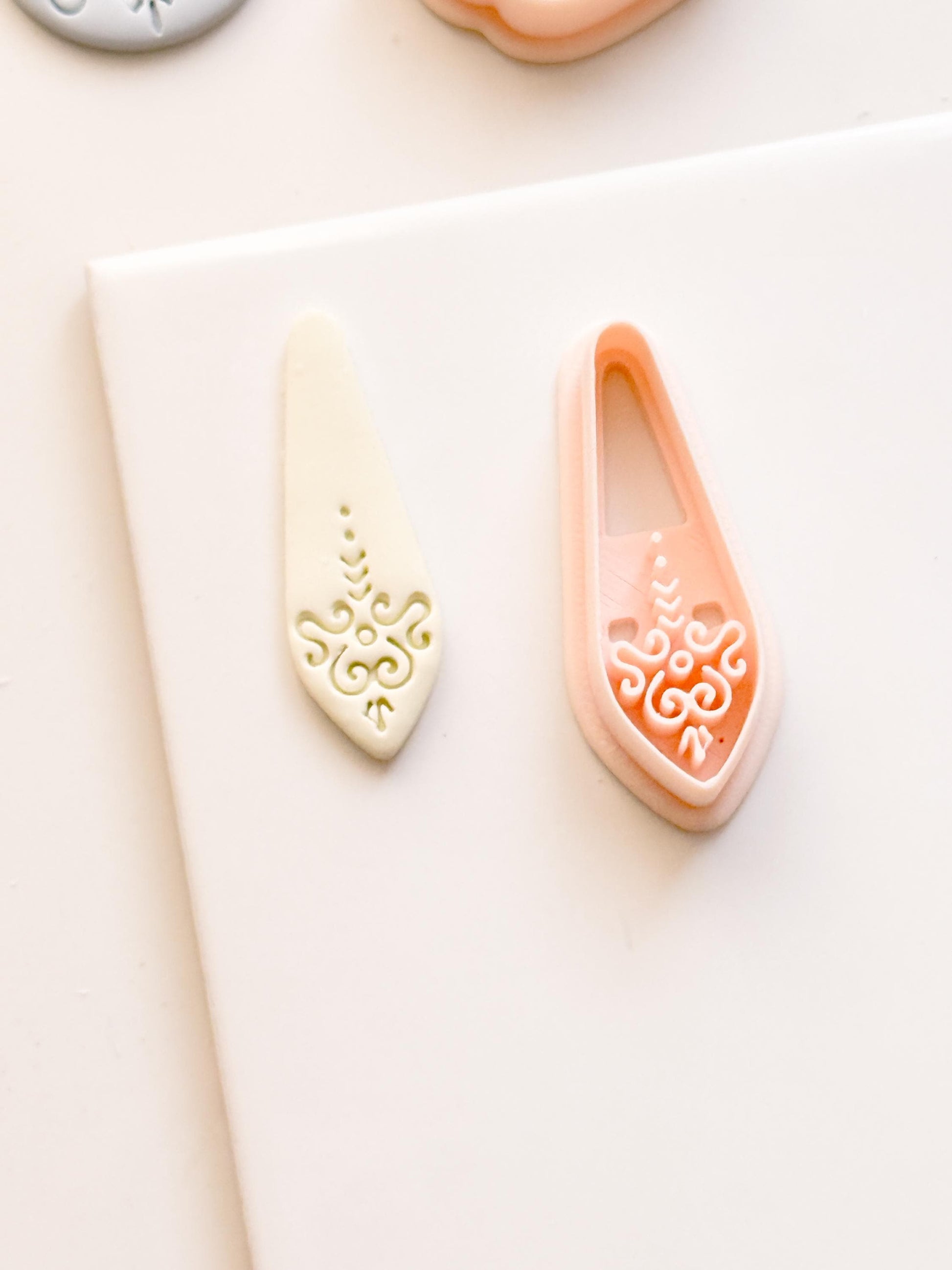 Ornate Long Drop Polymer Clay Cutter Swirl Engraved Shape for Statement Earrings & Jewelry