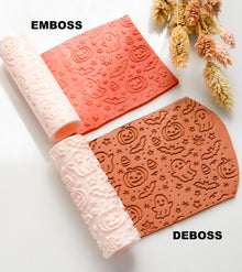 Halloween Clay Texture Roller: Ghost, Pumpkin & Bat Pattern - Polymer Clay Jewelry