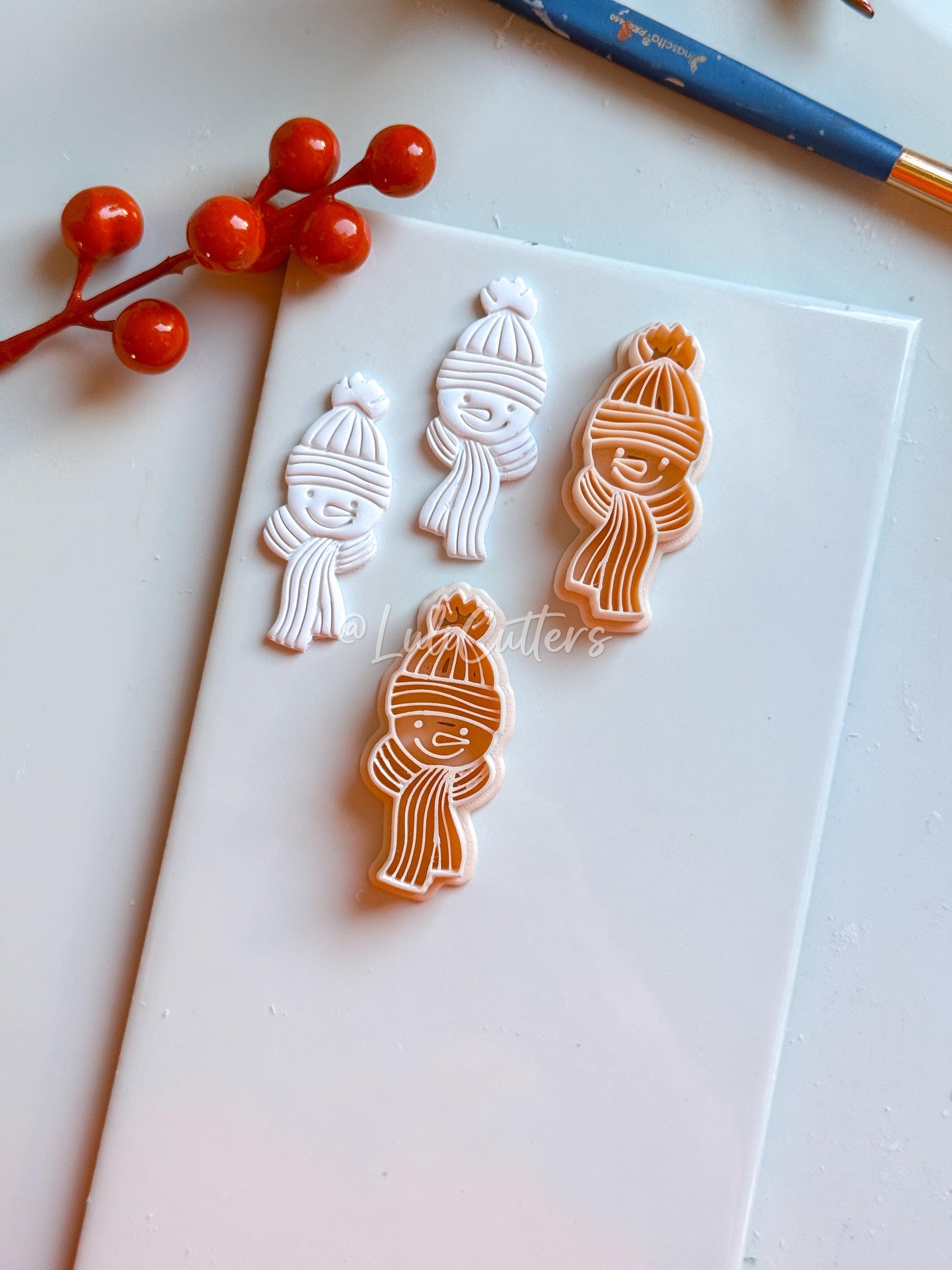 Snowman Clay Cutter: Beanie and Scarf Polymer Clay Embosser