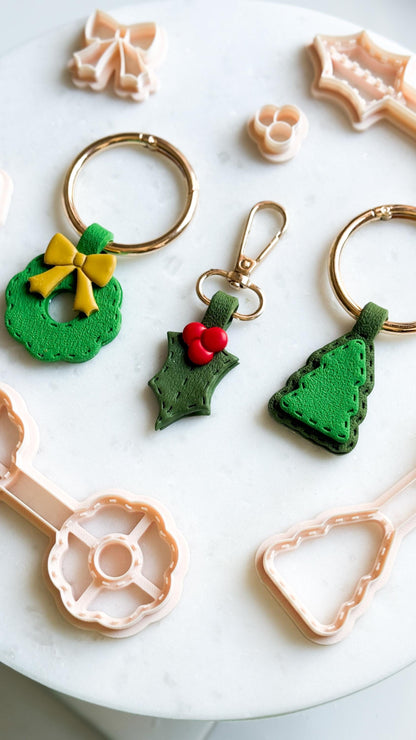 Christmas Keychain Clay Cutter – Wreath, Tree & Mistletoe Polymer Clay Tools for Holiday Crafts