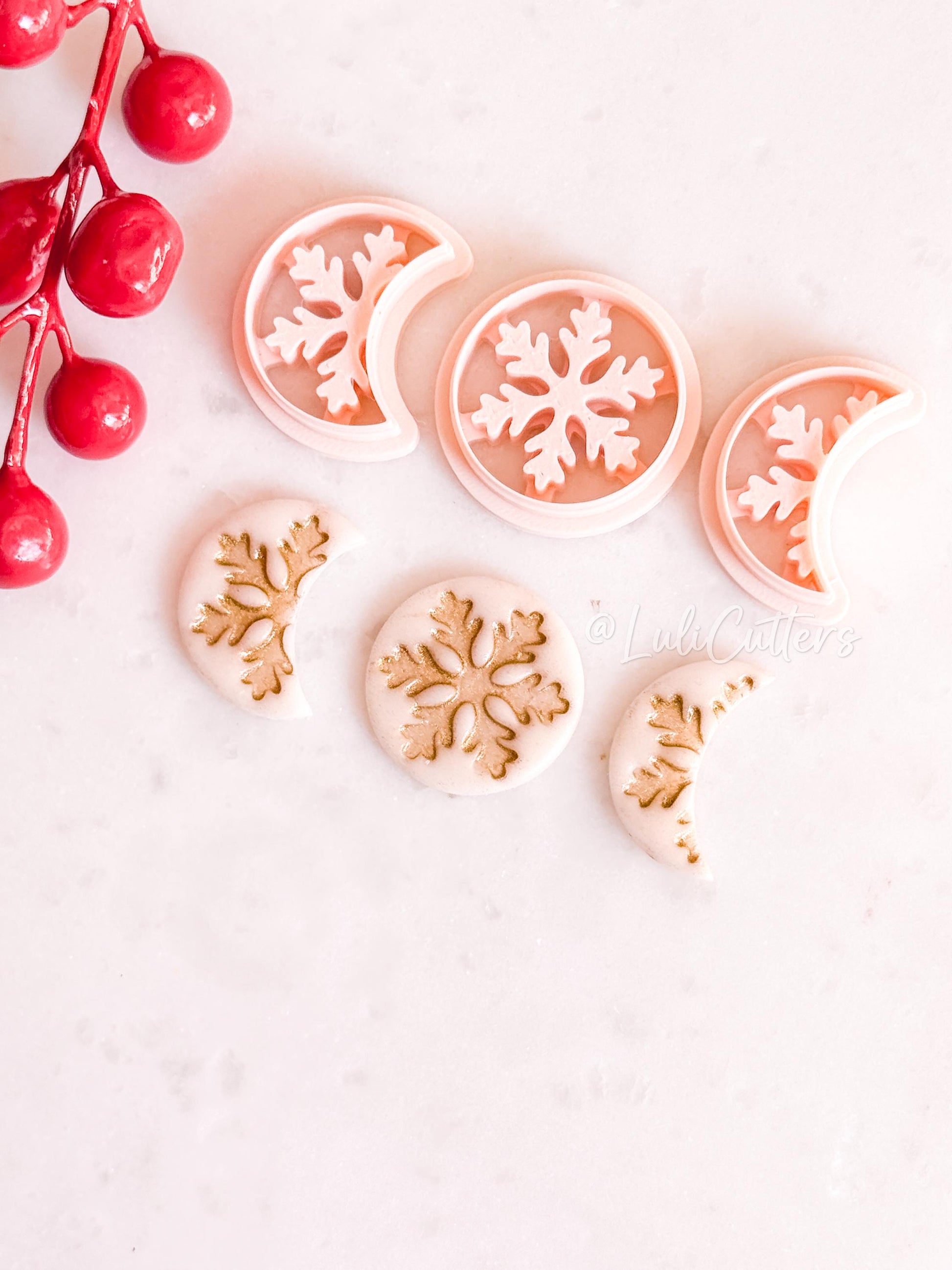 Crescent & Full Moon Snowflake Cutter – Winter Polymer Clay Tools for Earrings and Charms