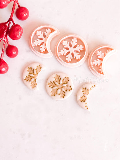 Crescent & Full Moon Snowflake Cutter – Winter Polymer Clay Tools for Earrings and Charms