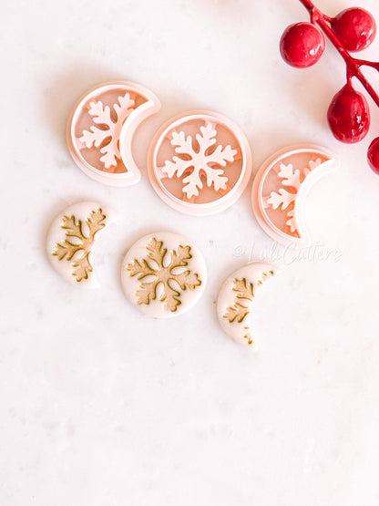Crescent & Full Moon Snowflake Cutter – Winter Polymer Clay Tools for Earrings and Charms